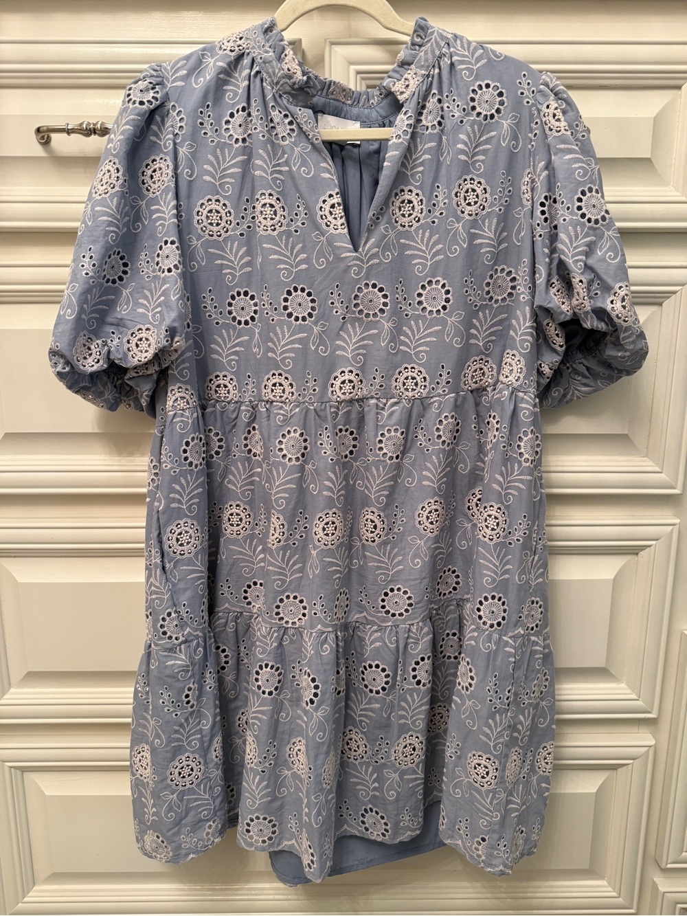 Sugarlips Light Blue Eyelet Tiered Mini Dress